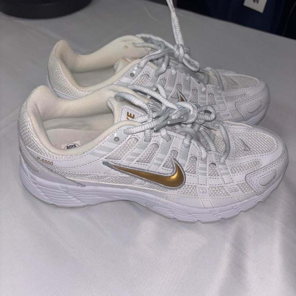 Nike P-6000 White and Metallic Gold Trainers